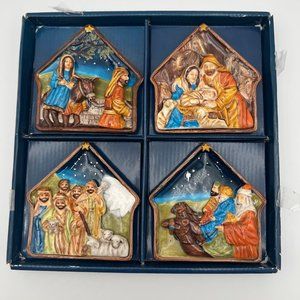 MWW Market 3D Christmas Nativity Scene Decorative Ceramic Mini Plate Set of 4